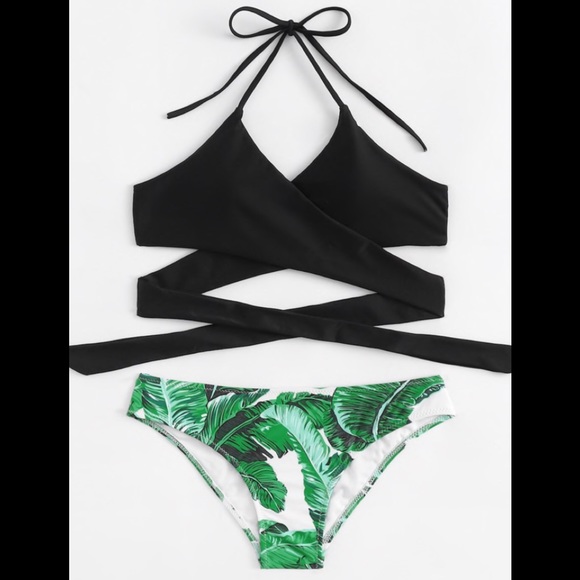 Criss cross tie back tropical print bikini - Picture 2 of 7
